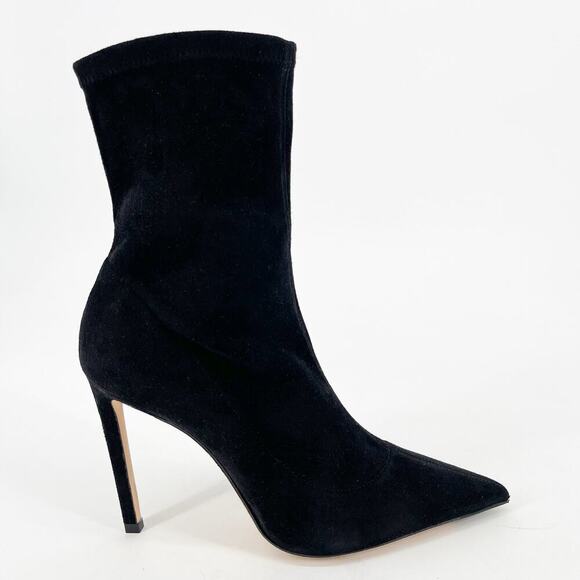 Jimmy Choo Black Brin Stretch Suede Pointed Toe Heeled Ankle Boot Bootie IT 37 - Picture 2 of 11
